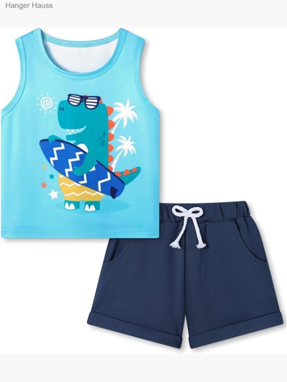 Boys 2-Piece Dinosaur Palm Tree Tank Top & Shorts Set 2T-7Y Light Blue